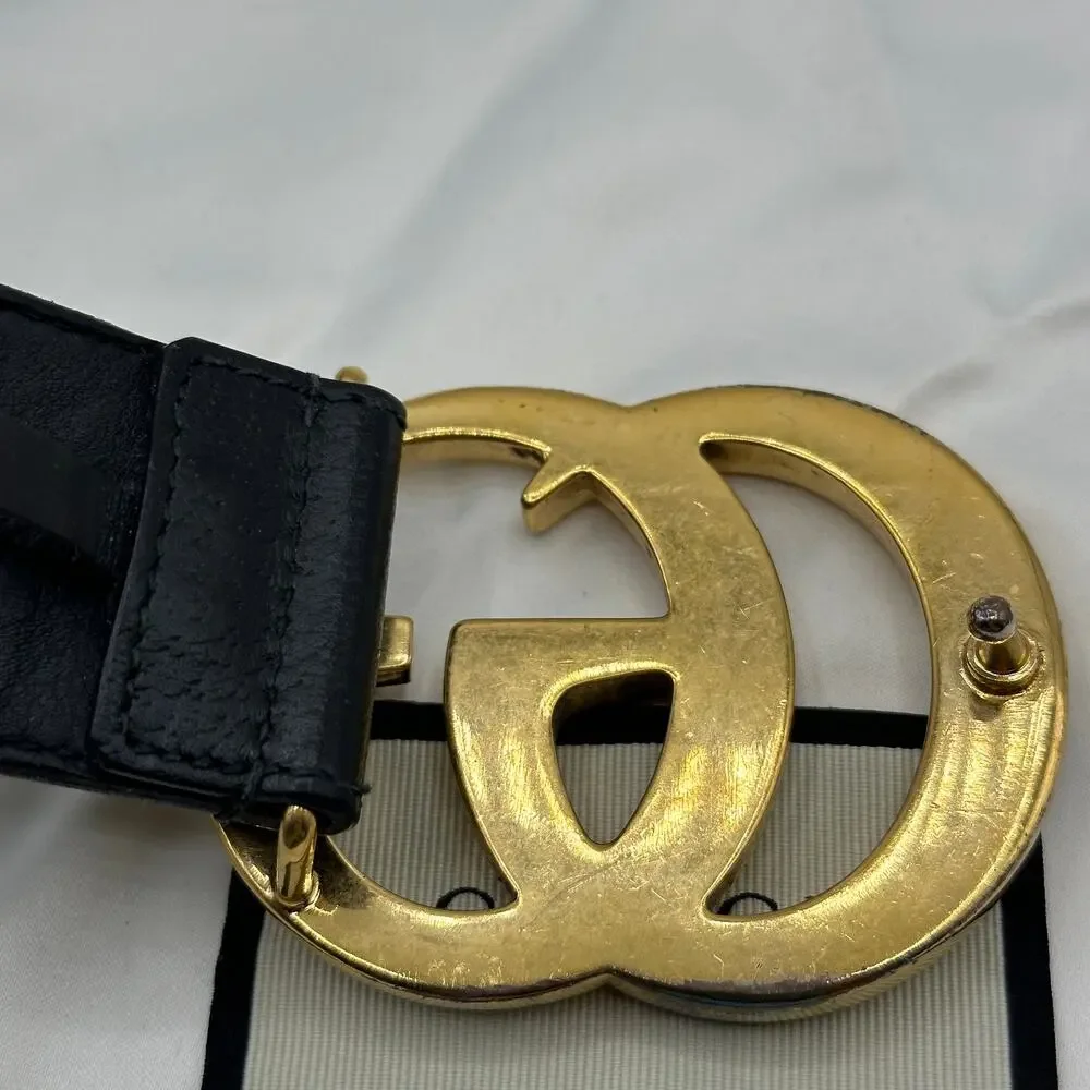 GUCCI GG Marmont Wide Leather Belt With Buckle Gold Sz 100 / 40
